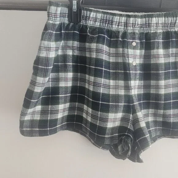 Colsie Blue Green Plaid Large Casual Pajama Shorts - Picture 5 of 6